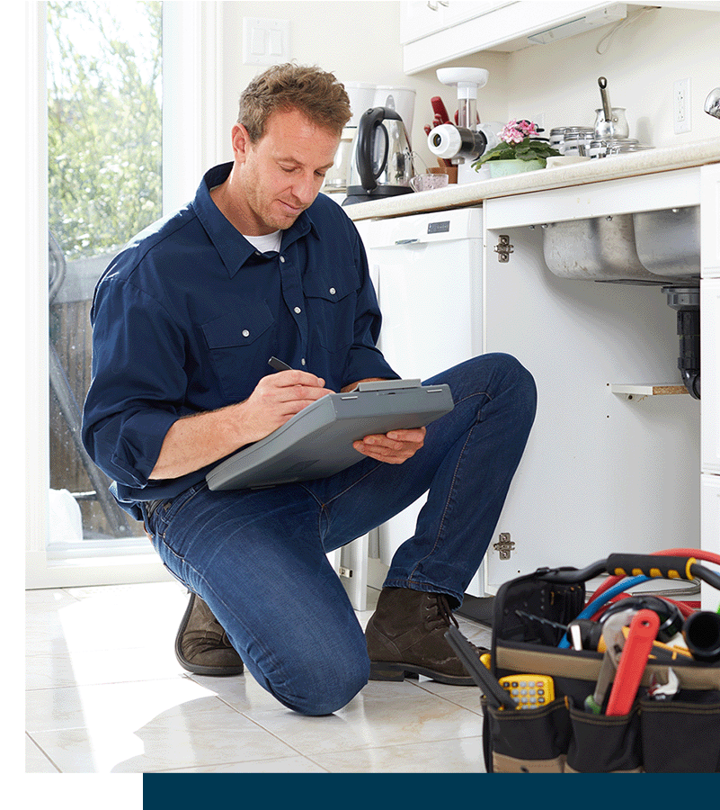 Image of a plumber inspecting a sink