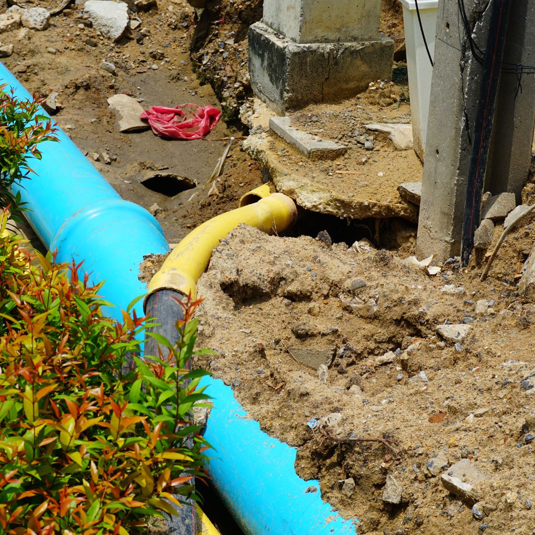 blue and yellow underground pipes