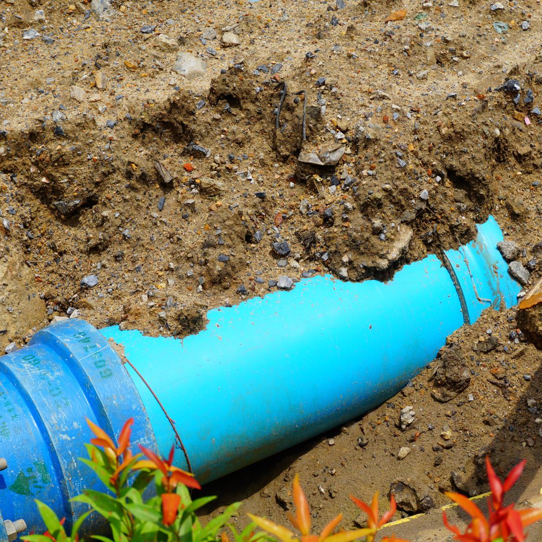 a blue underground pipe